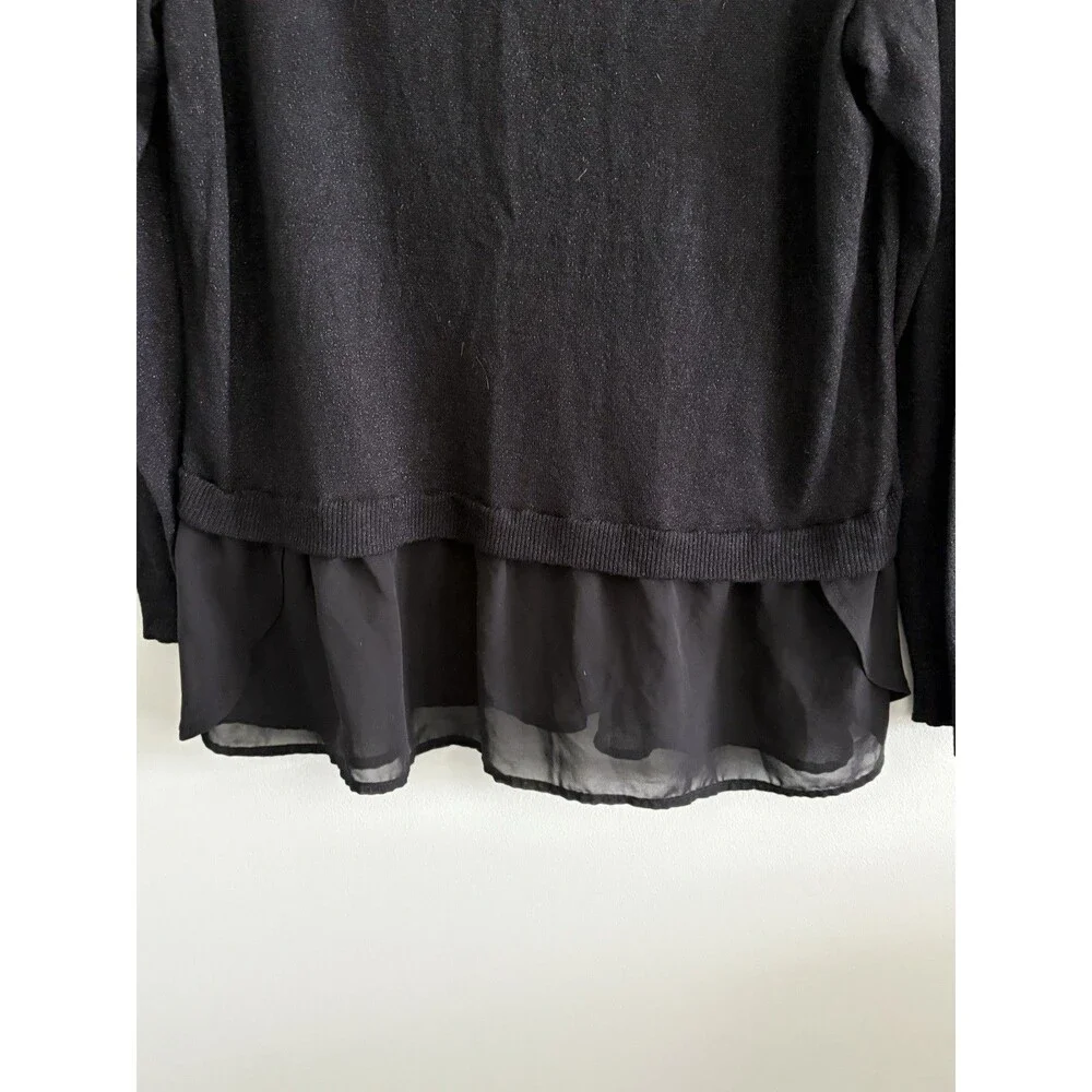 a.n.a. Sweater Black Silver Metalic Sweater 2X Layered Look Semi Sheer Bottom